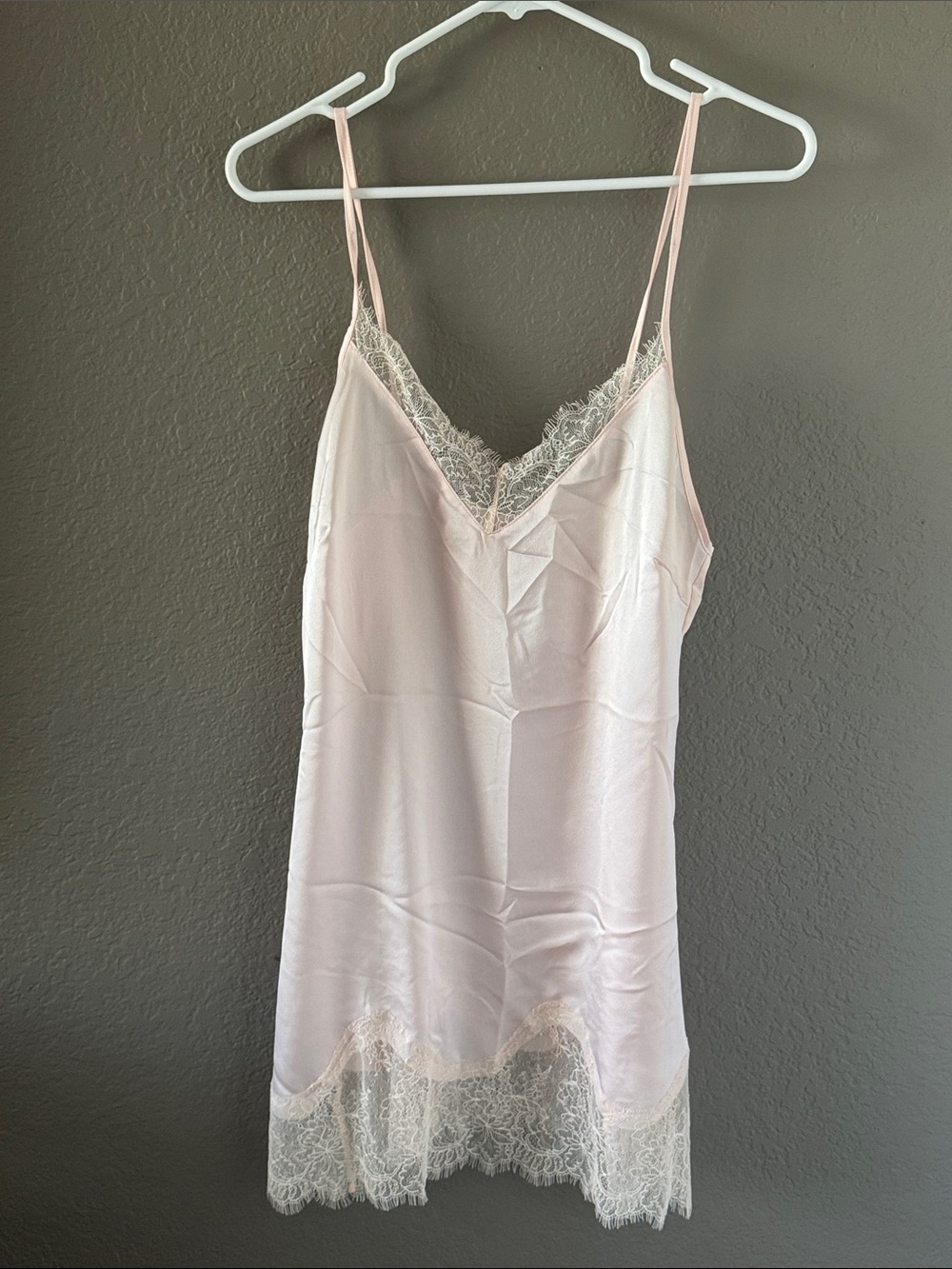 Delicate Lace Trim Satin Slip - Blush Pink